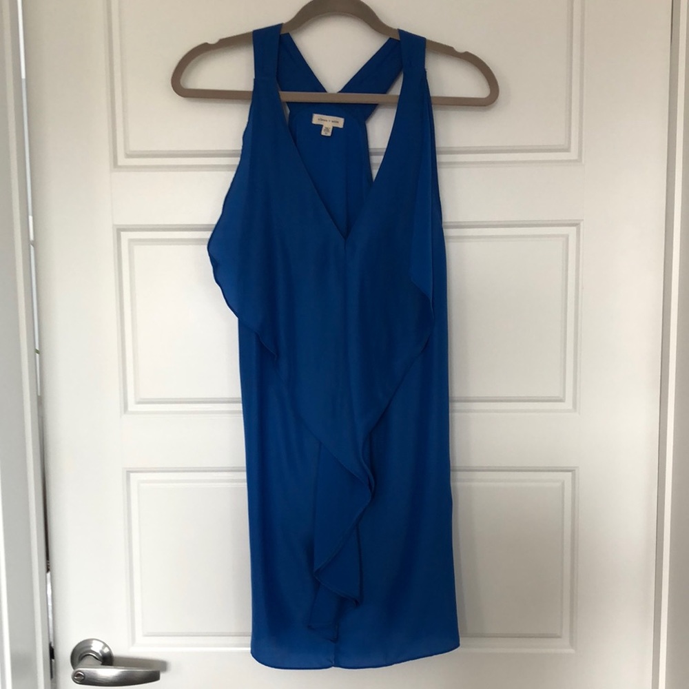 Blue Silky Ruffled Slip Dress